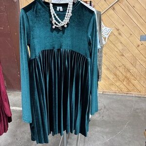 Emerald Green Velvet Pleated Dress. Size 10. Tall. EUC.
